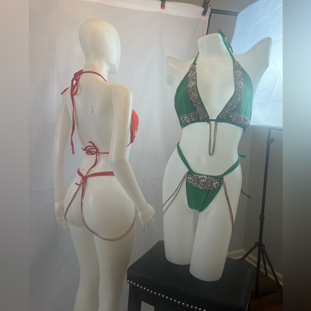 GREEN - ROSE GOLD BLING STRING BIKINI - HANDMADE FANCYBY FRANCESCAWATSON DESIGN